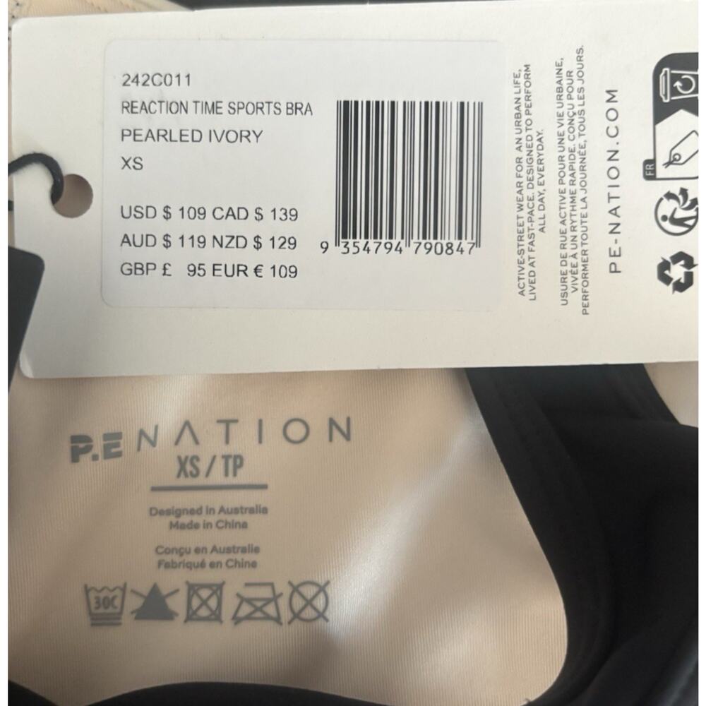 P.E Nation REACTION TIME SPORTS BRA PEARLED IVORY Women’s Size Xsmall NWT - Picture 10 of 13